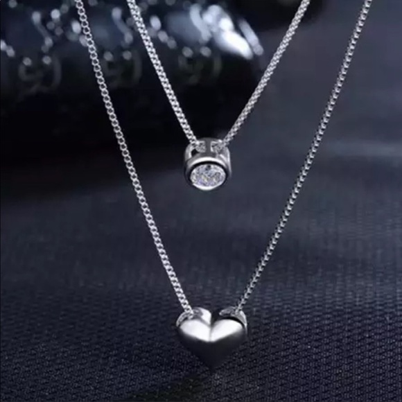 DOUBLE LAYER 925 STERLING SILVER DIAMOND NECKLACE, NICE NECKLACE, CUTE NECKLACE - Picture 3 of 8